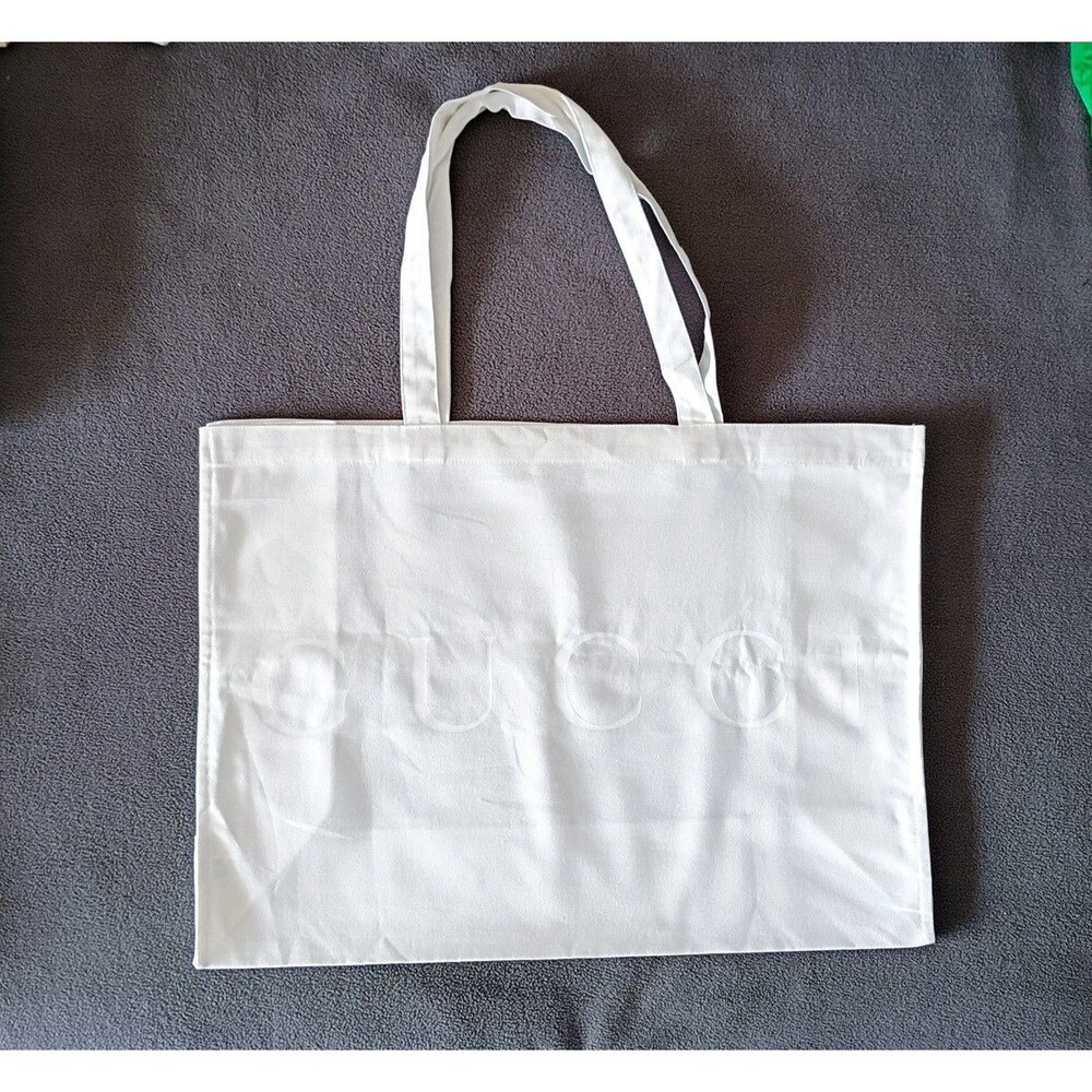 New GUCCI White Cotton Canvas XL Tote Bag 22x16